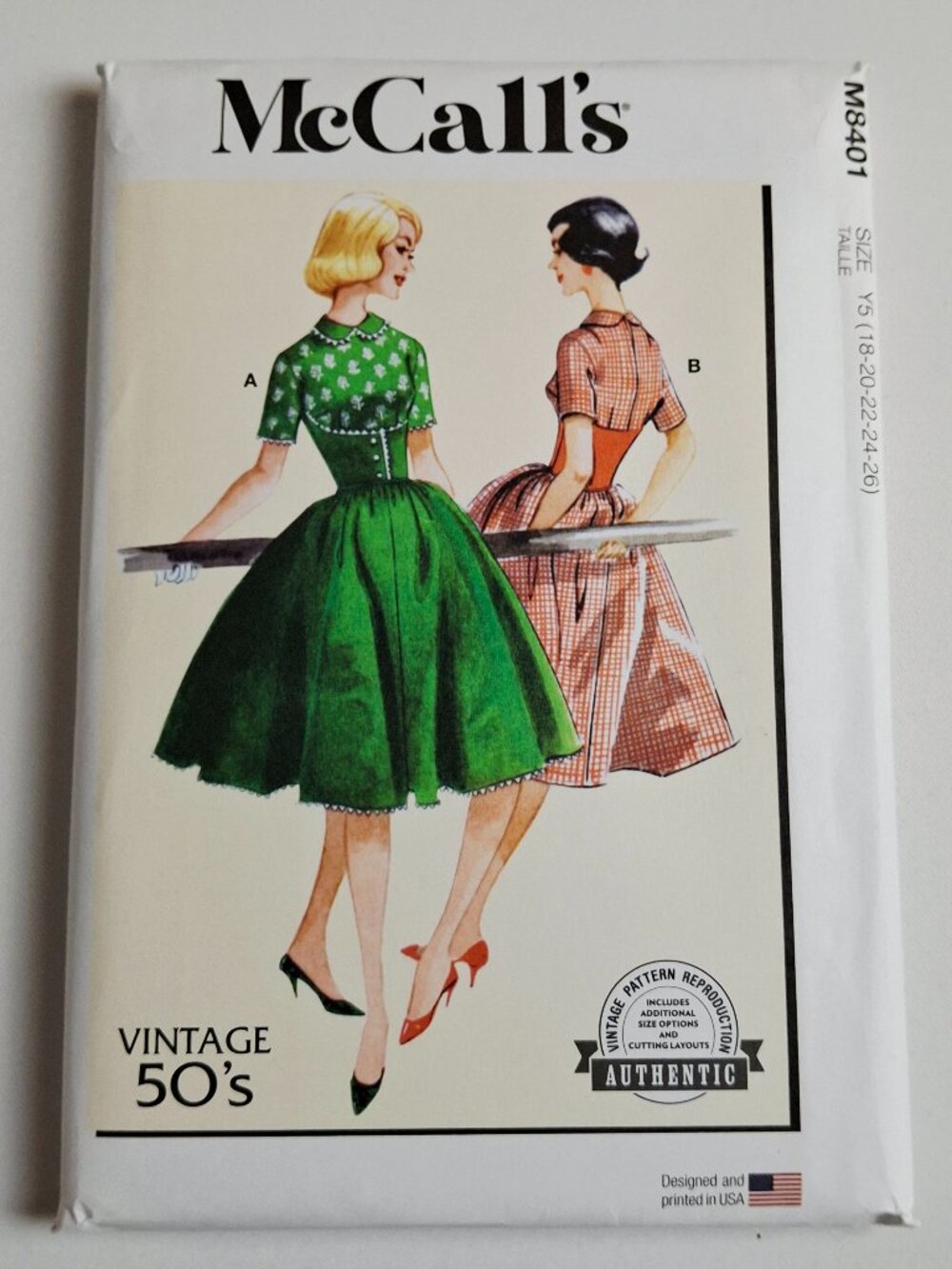 McCall's 8401 Sz 18-26 Full Skirt Midriff Dress Pattern Uncut For Sewing